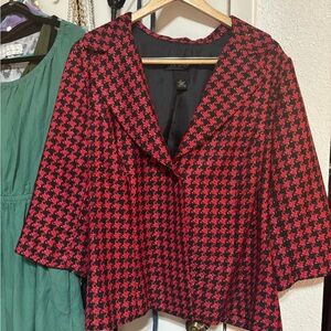 Lane Bryant Red and Black Houndstooth Blazer